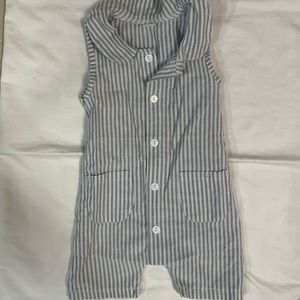 Striped Linen Onesie with Collar